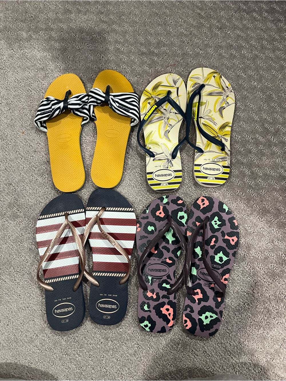 Havaianas Four-Pair Flip Flop Set - Yellow, Navy, Multicolor, Purple Animal